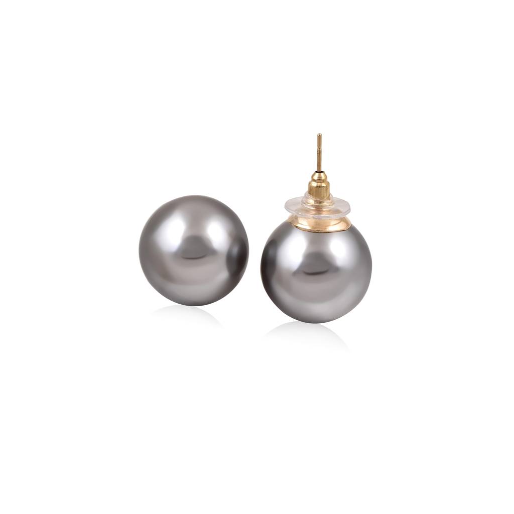 The Pearl Story - 15 Mm Deep Grey Shell Pearl Studs : WFES39