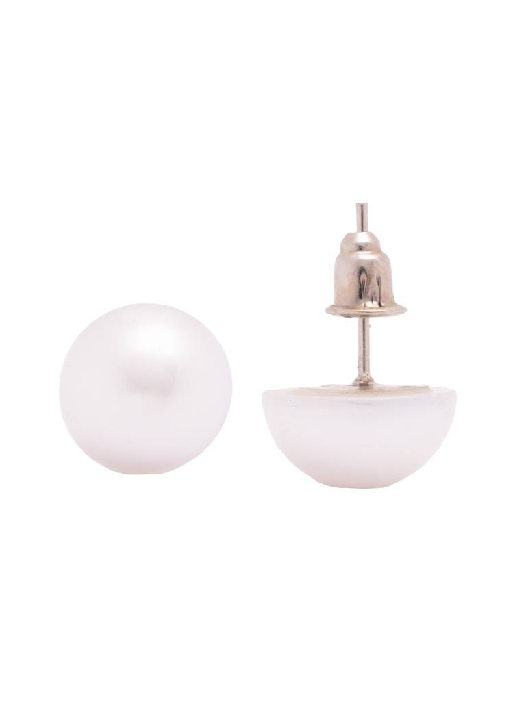 The Pearl Story - Moon White Half Pearl Stud Earrings : WFES55