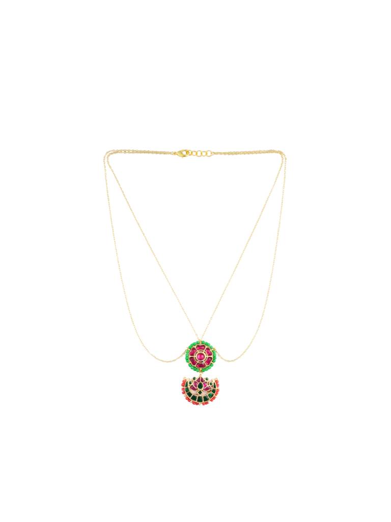 Crescent Kundan Drop Dual Chain Necklace : WFNE453