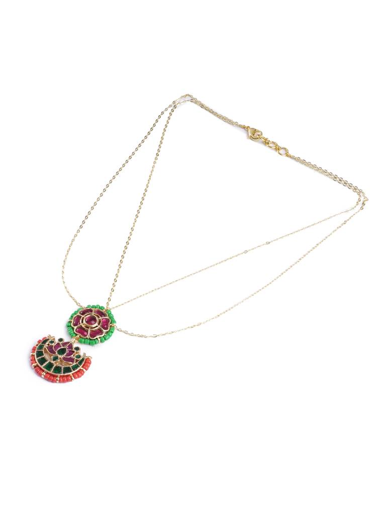 Crescent Kundan Drop Dual Chain Necklace : WFNE453
