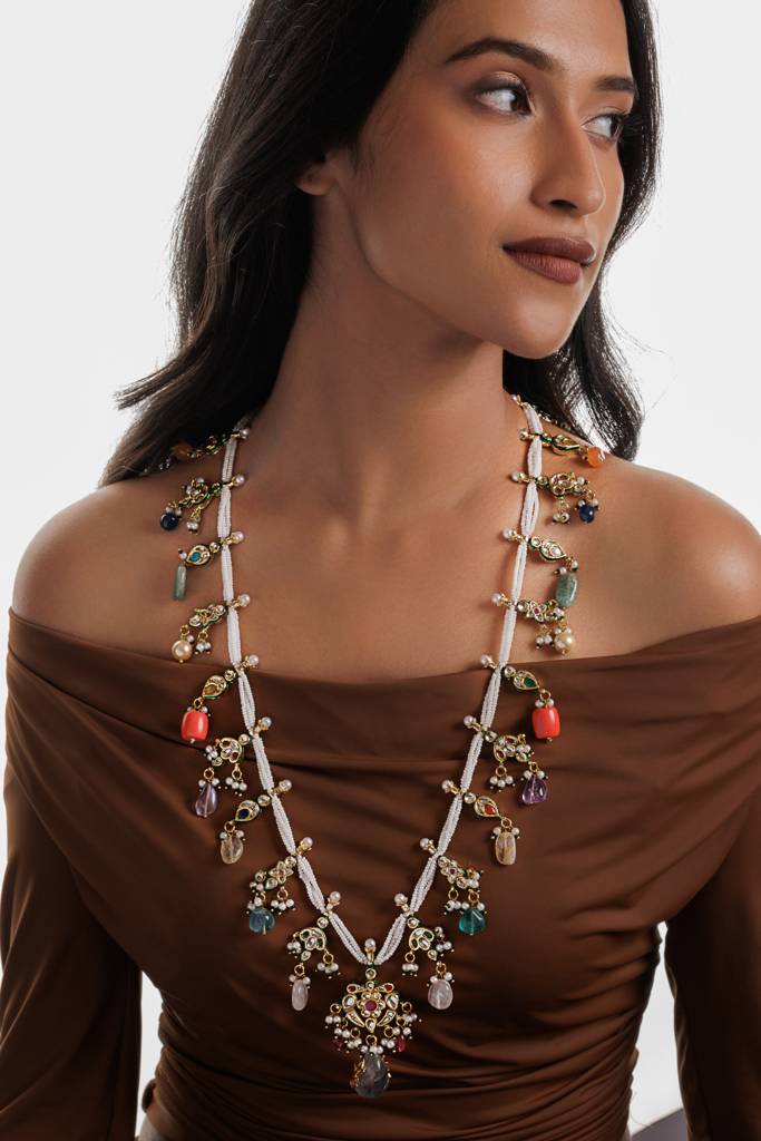 Navratna Drop Pearl String Ranihar : WFNE456