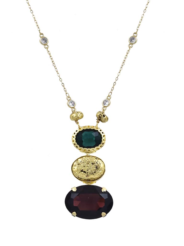 Aina Red,Green And Pearl Trio Long Necklace : WFNS103