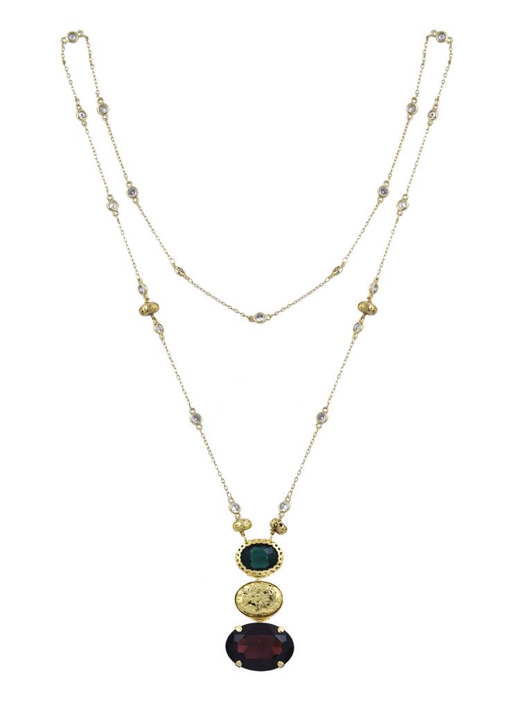 Aina Red,Green And Pearl Trio Long Necklace : WFNS103