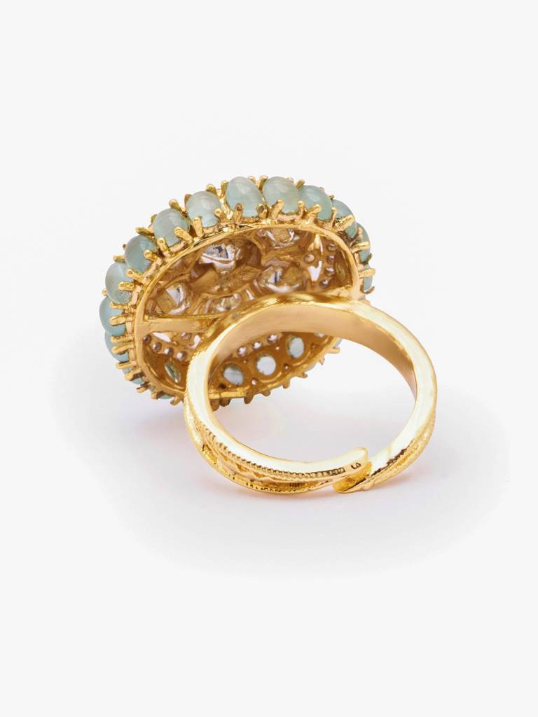 Mint Green Zircon-Studded Polki Ring : WFRE182