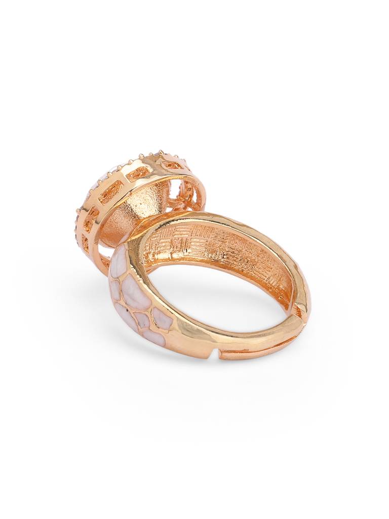 Meira White Enamel & Kundan Tear Drop Ring : WFRE203