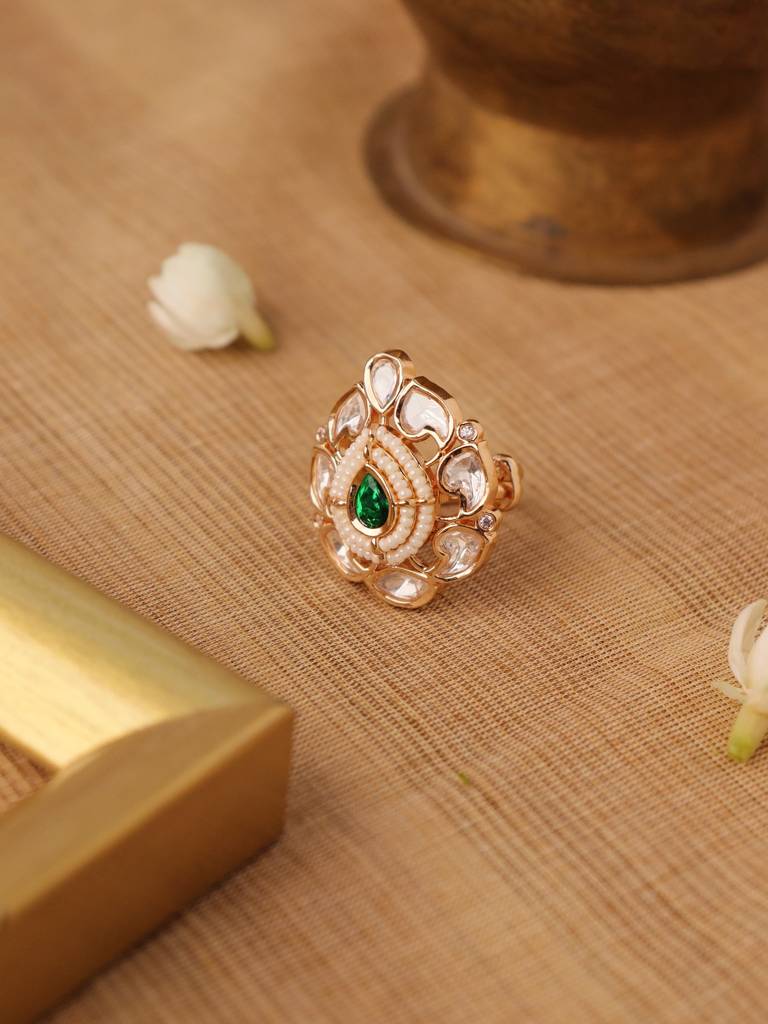 Meira Emerald Green Kundan Drop Ring : WFRE209