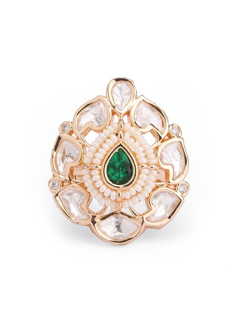 Meira Emerald Green Kundan Drop Ring : WFRE209