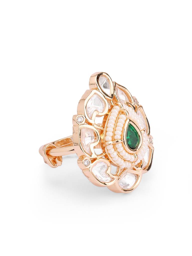 Meira Emerald Green Kundan Drop Ring : WFRE209