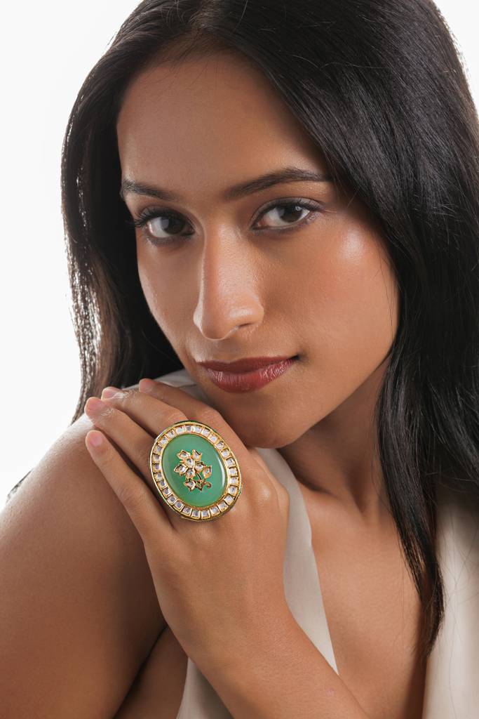 Carved Kundan Jade Ring : WFRE221