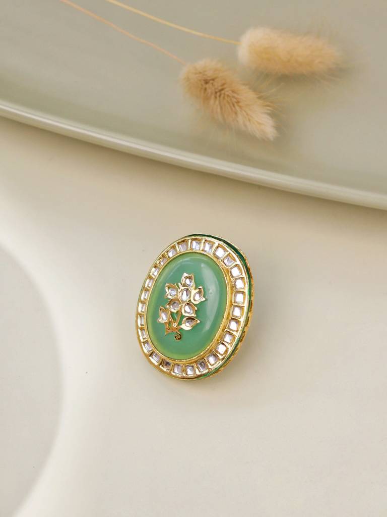 Carved Kundan Jade Ring : WFRE221
