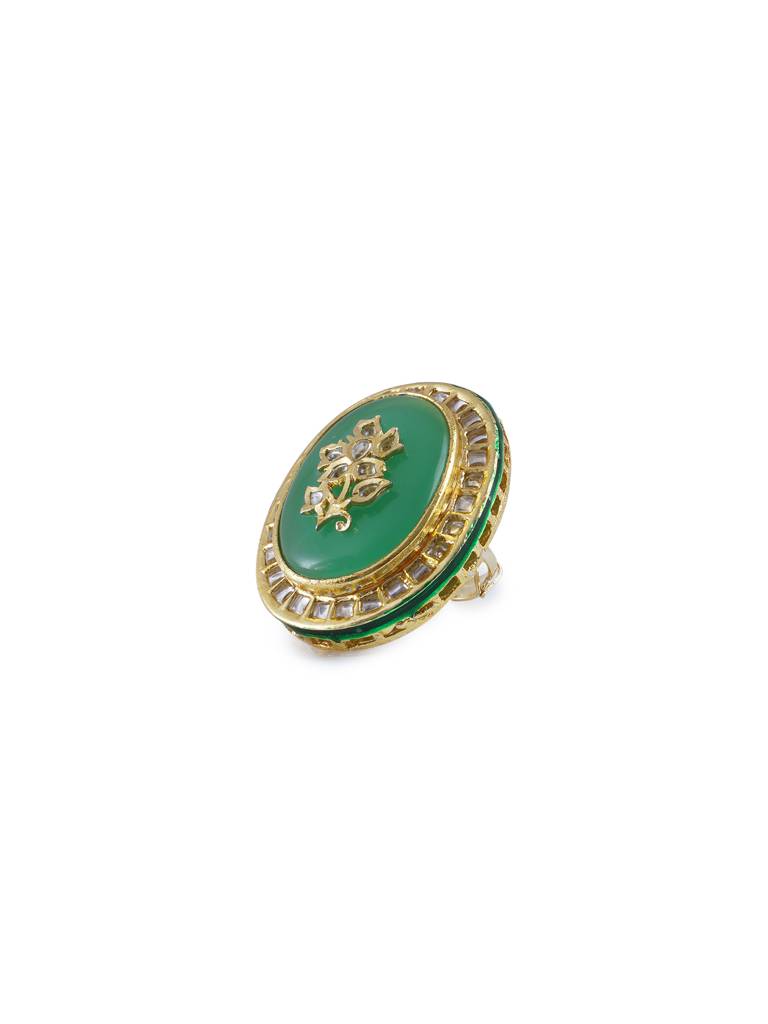 Carved Kundan Jade Ring : WFRE221