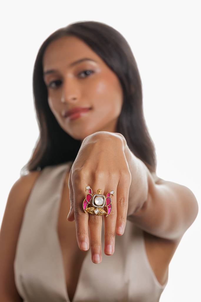 Twin Pink Peacock Ring : WFRE222