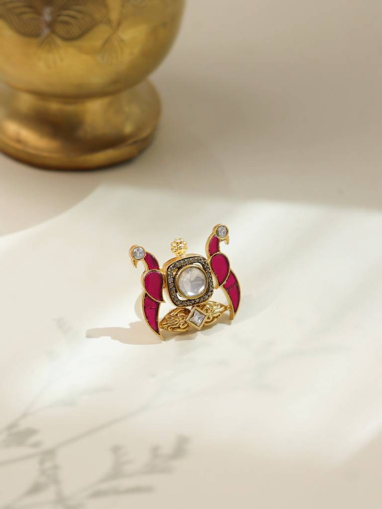 Twin Pink Peacock Ring : WFRE222
