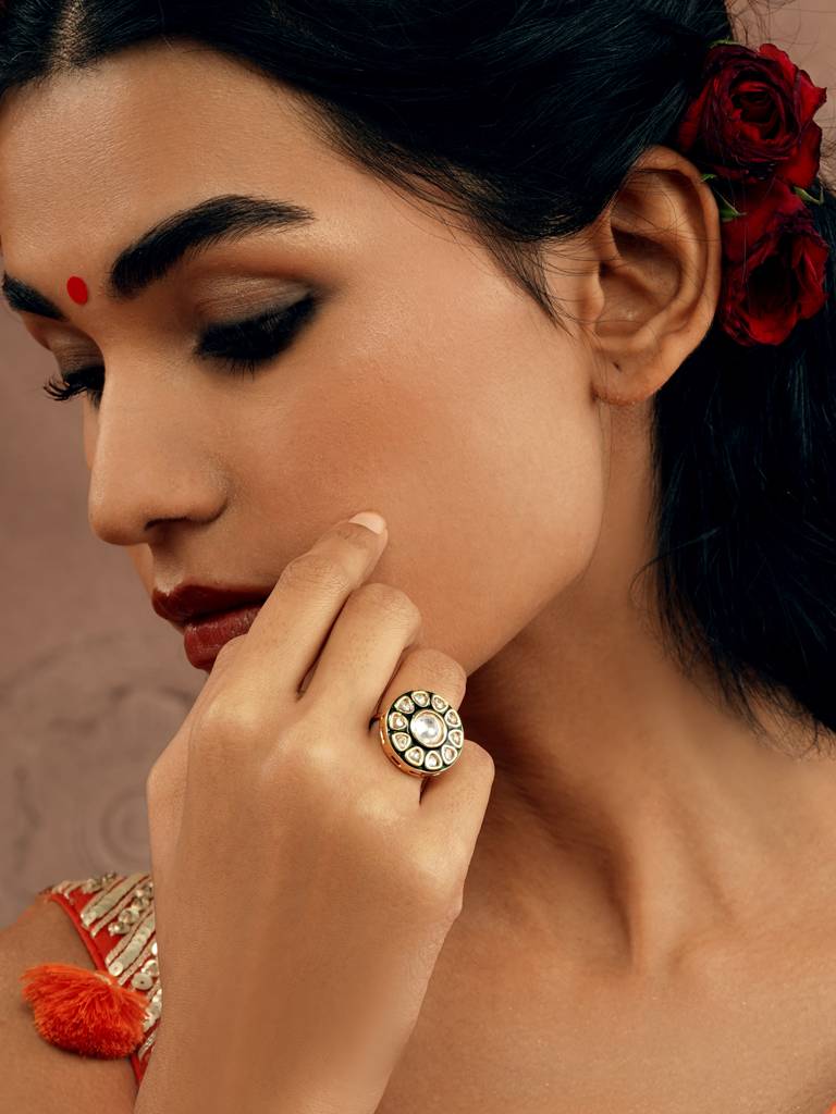 Enamel Kundan Preset Floral Ring : WFRE230