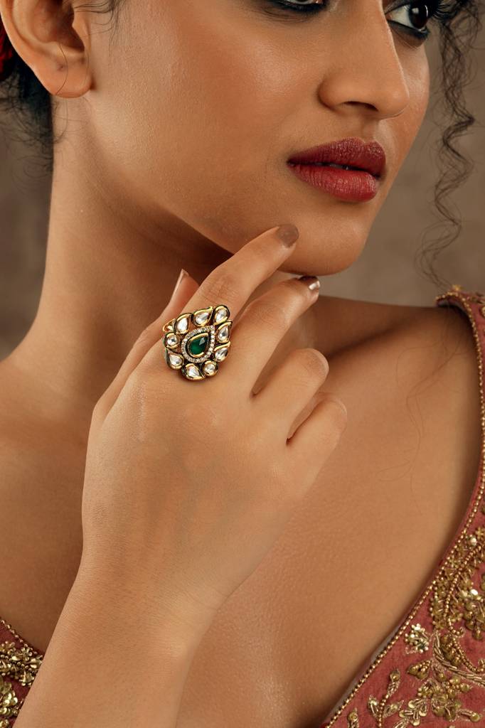 Kundan Paisley Drop Ring : WFRE233