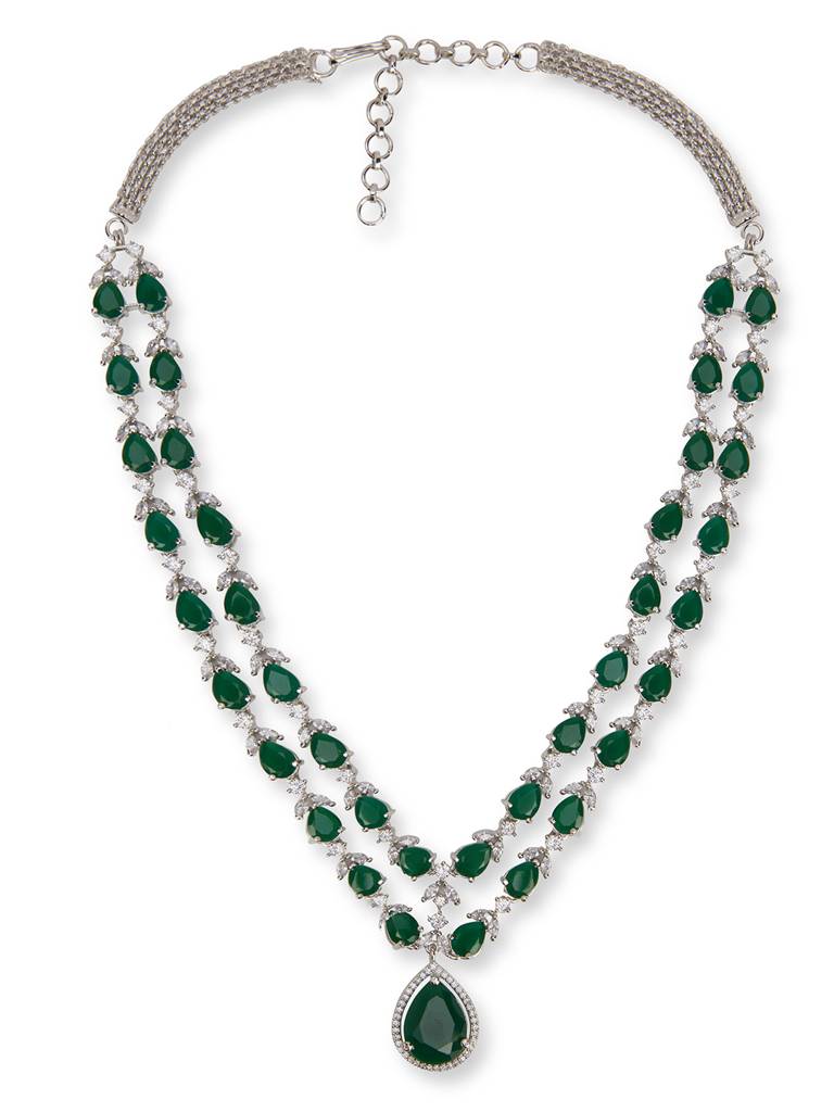 Green Emerald Elegance Cz Necklace Set : WFSC103