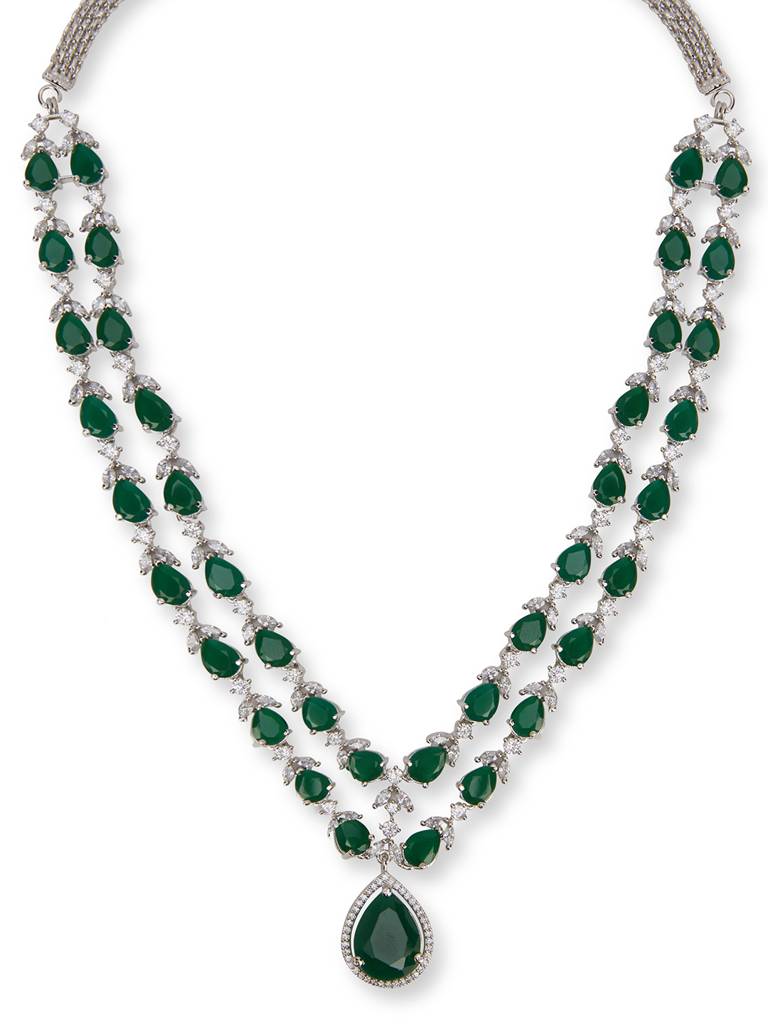 Green Emerald Elegance Cz Necklace Set : WFSC103