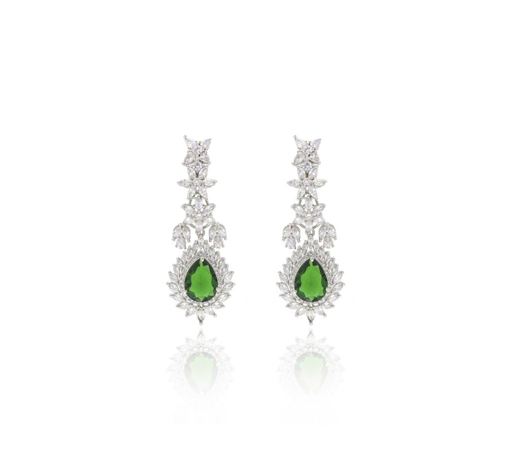 Feathered Green Diamante Cubic Zirconia Necklace Set : WFSC110