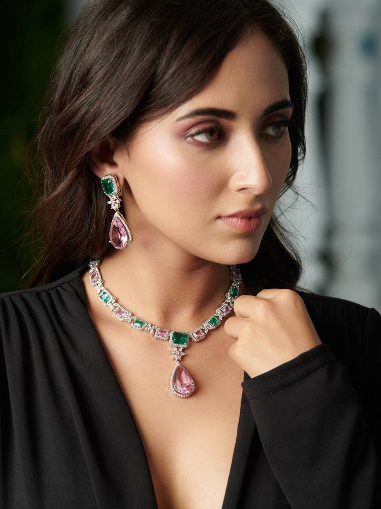 Shades Of Pastel Diamante Cubic Zirconia Necklace Set : WFSC114