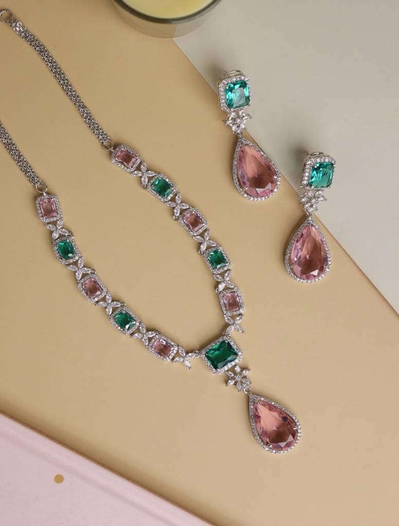 Shades Of Pastel Diamante Cubic Zirconia Necklace Set : WFSC114