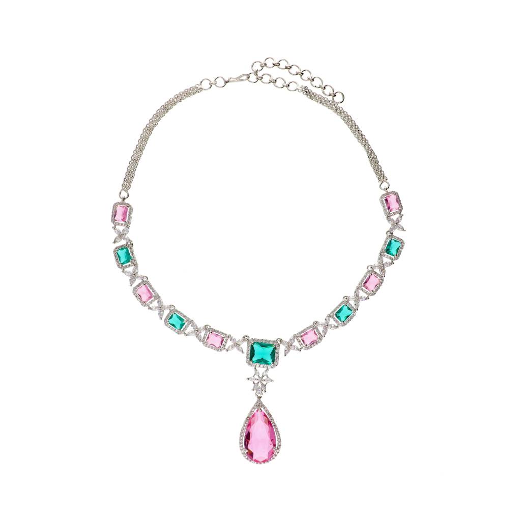 Shades Of Pastel Diamante Cubic Zirconia Necklace Set : WFSC114