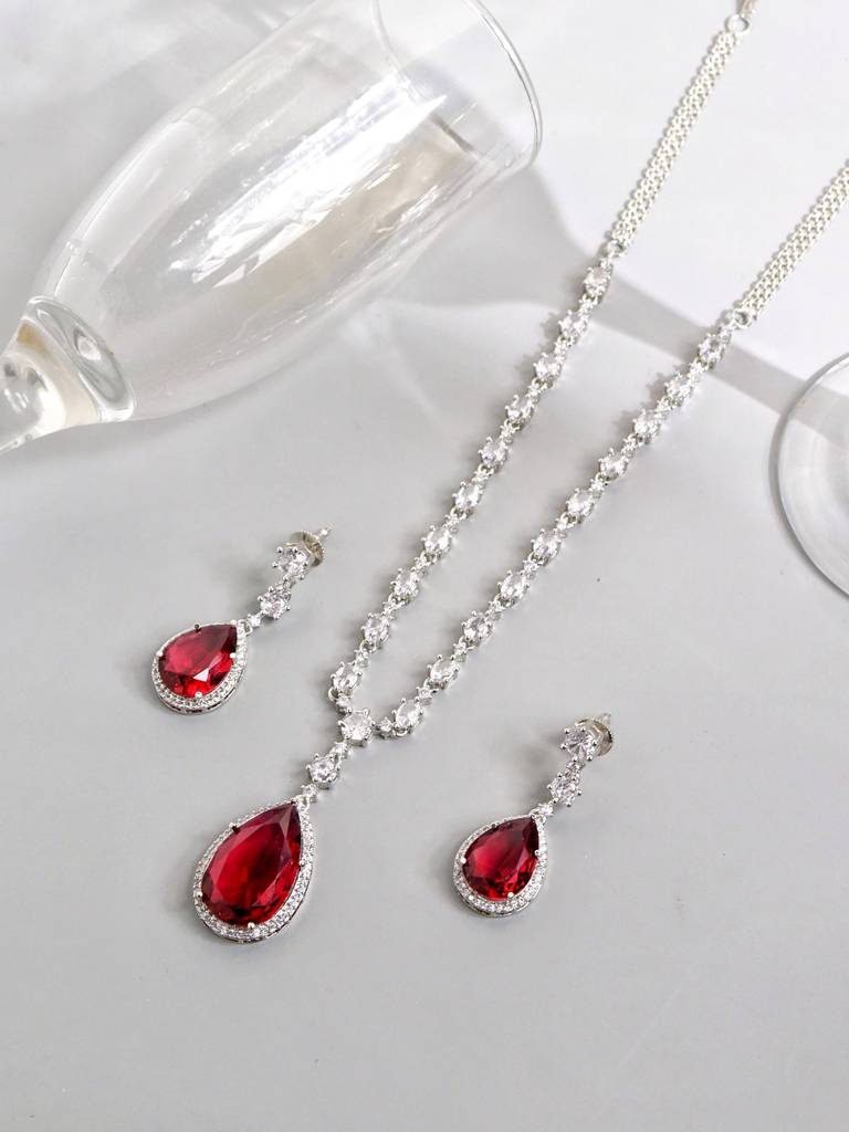 Garnet Glow Drop Cz Necklace Set : WFSC123