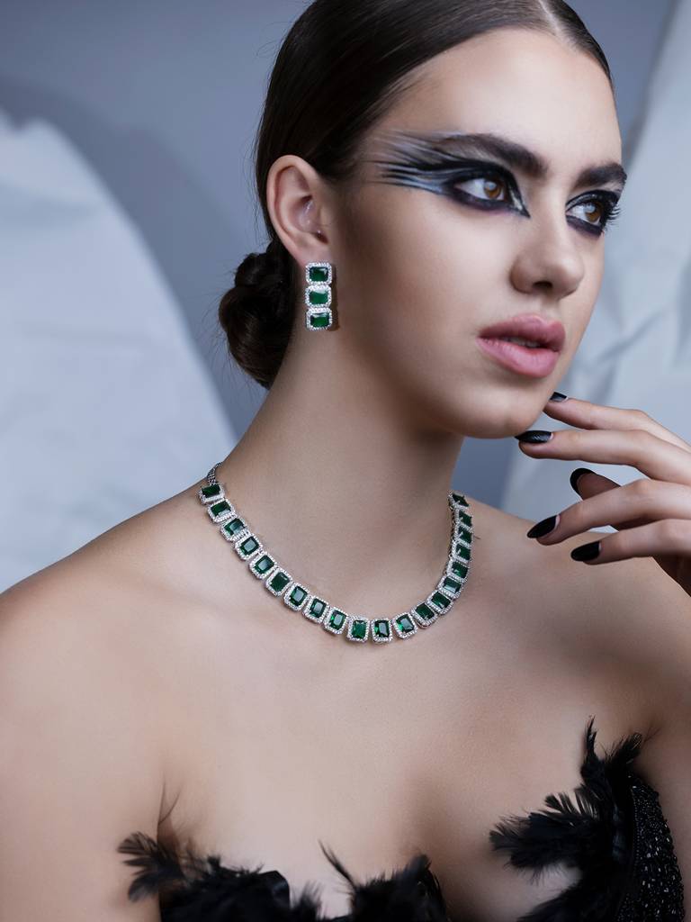 Auric Emerald Green Cz Necklace Set : WFSC124