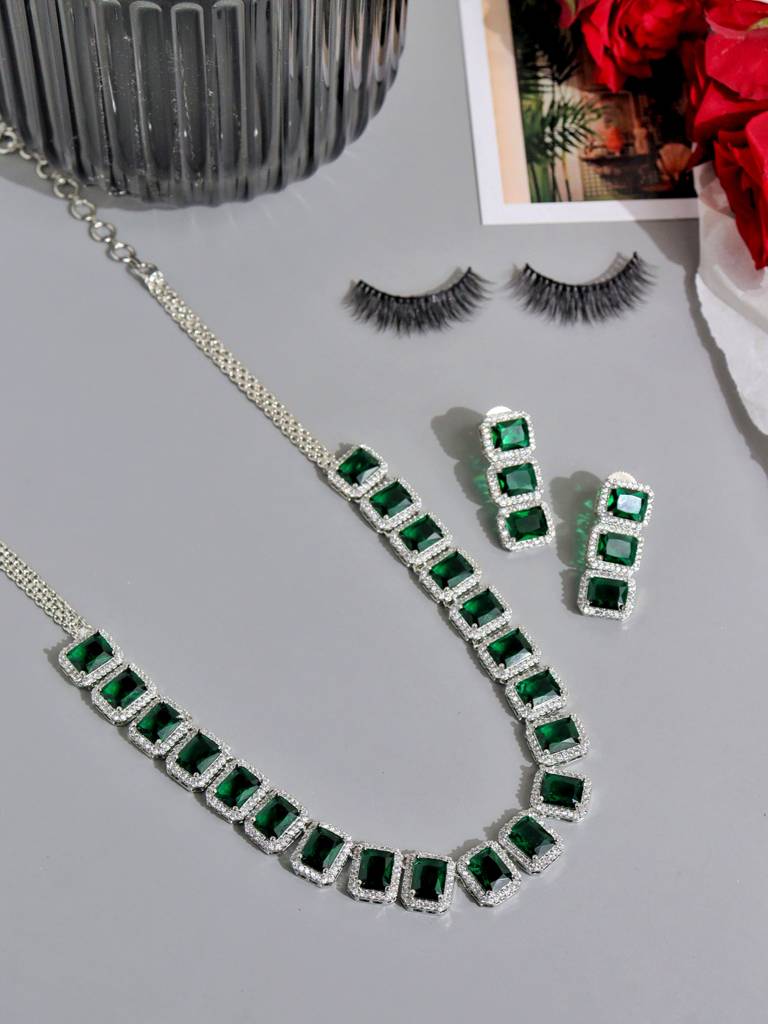 Auric Emerald Green Cz Necklace Set : WFSC124