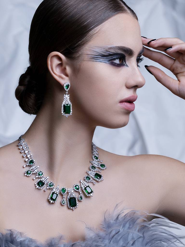 Square Sage Sparkle Cz Necklace Set : WFSC140
