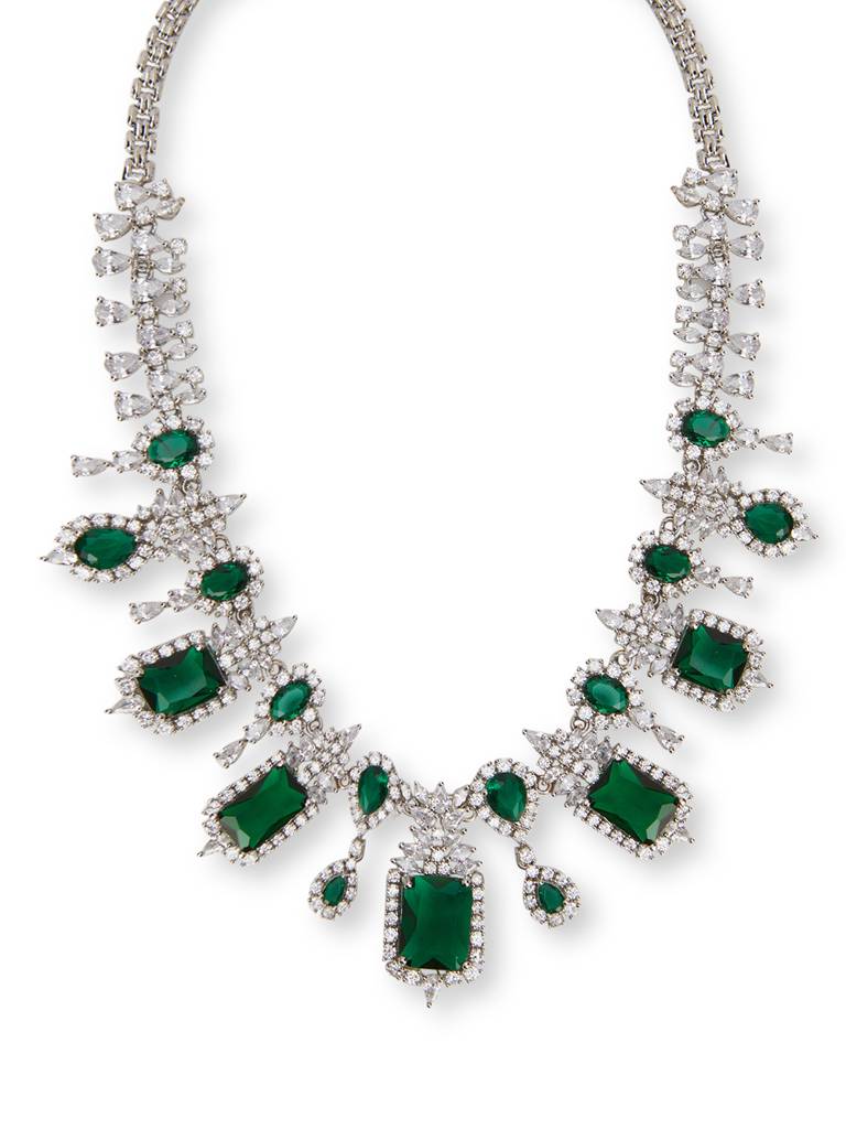 Square Sage Sparkle Cz Necklace Set : WFSC140