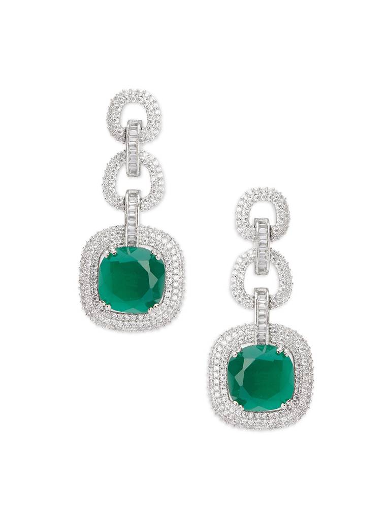 Green Linked Luster Cz Necklace Set : WFSC142