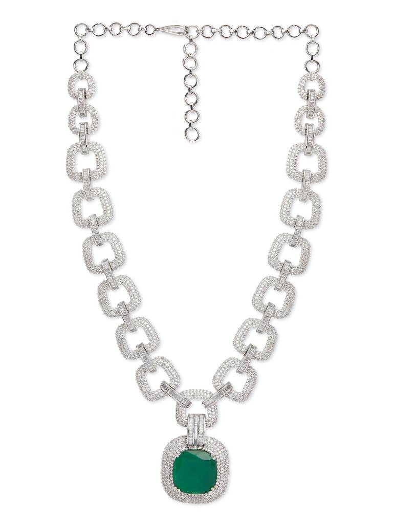 Green Linked Luster Cz Necklace Set : WFSC142