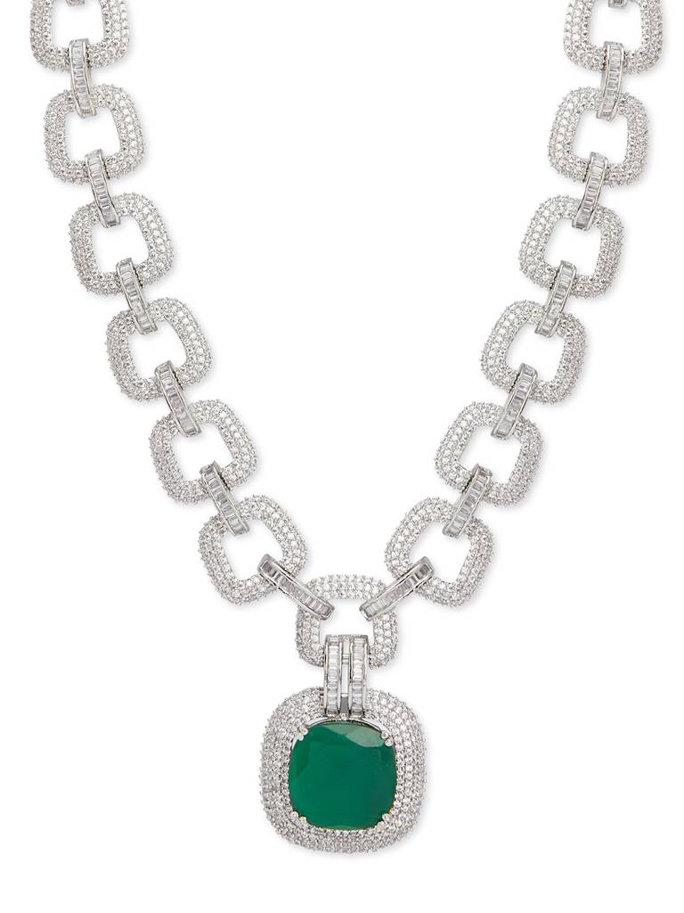 Green Linked Luster Cz Necklace Set : WFSC142