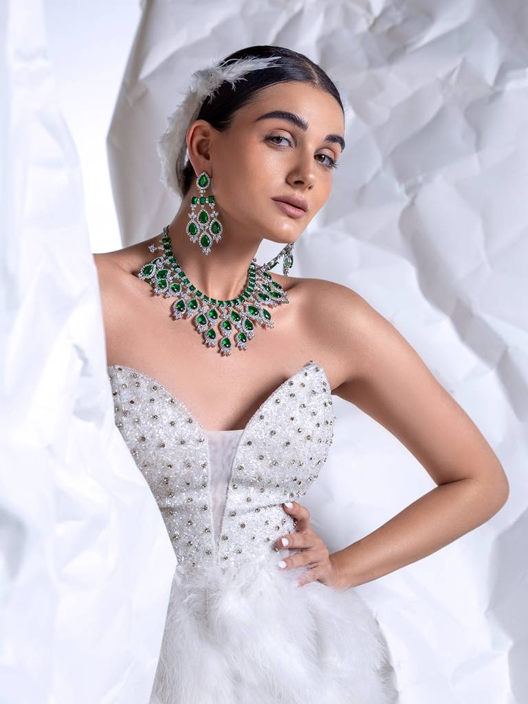 The Emerald Oasis Green Cz Necklace Set : WFSC145