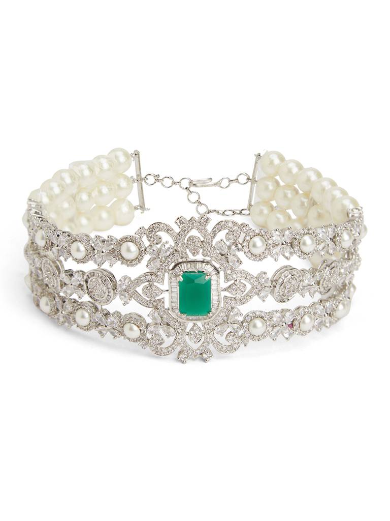 Oyester And Green Cz Choker Set : WFSC147