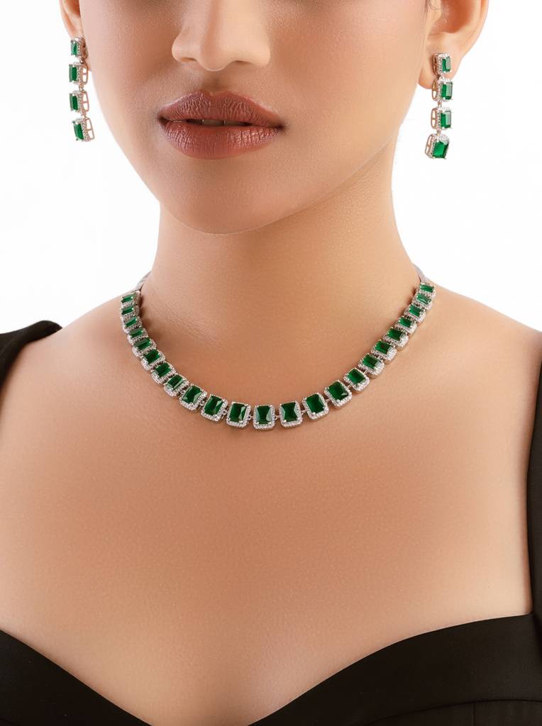 Radiant Emerald Streak Necklace Set : WFSC161