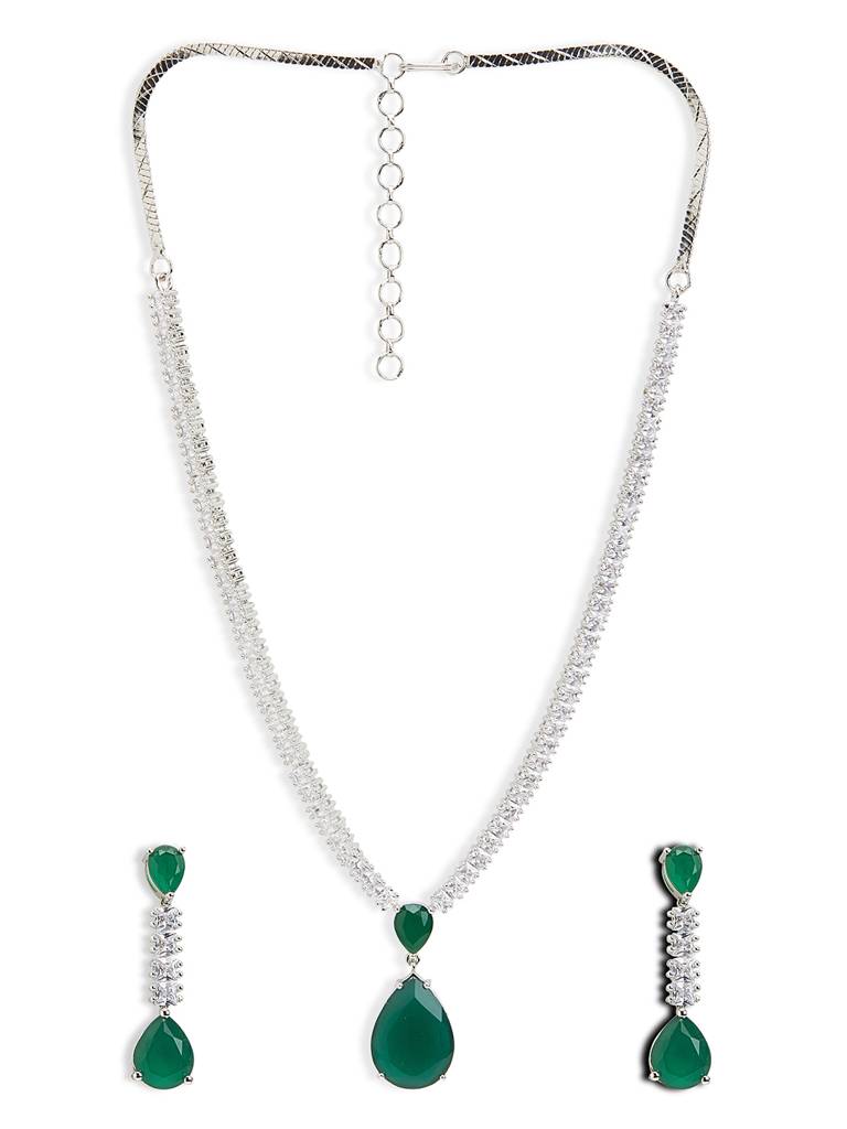 Diamante Emerald Pendent Necklace Set : WFSC163