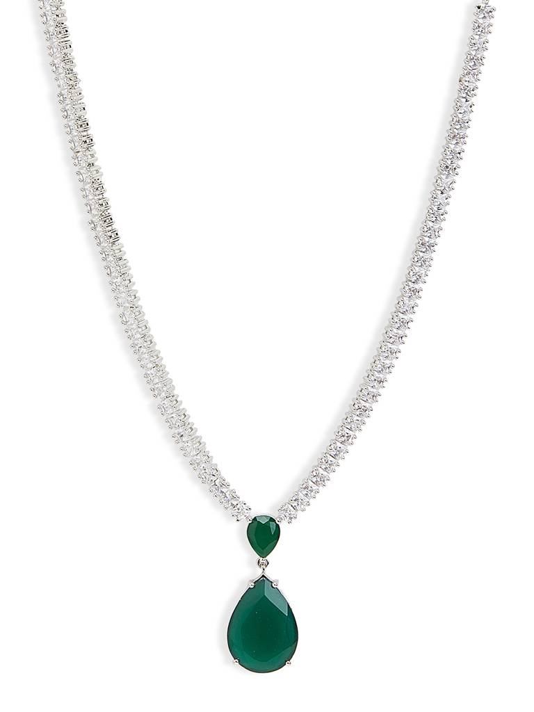 Diamante Emerald Pendent Necklace Set : WFSC163