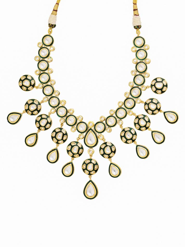 Radiant 22 Kt Gold-Plated Kundan Stellar Drop Choker Set : WFSE100