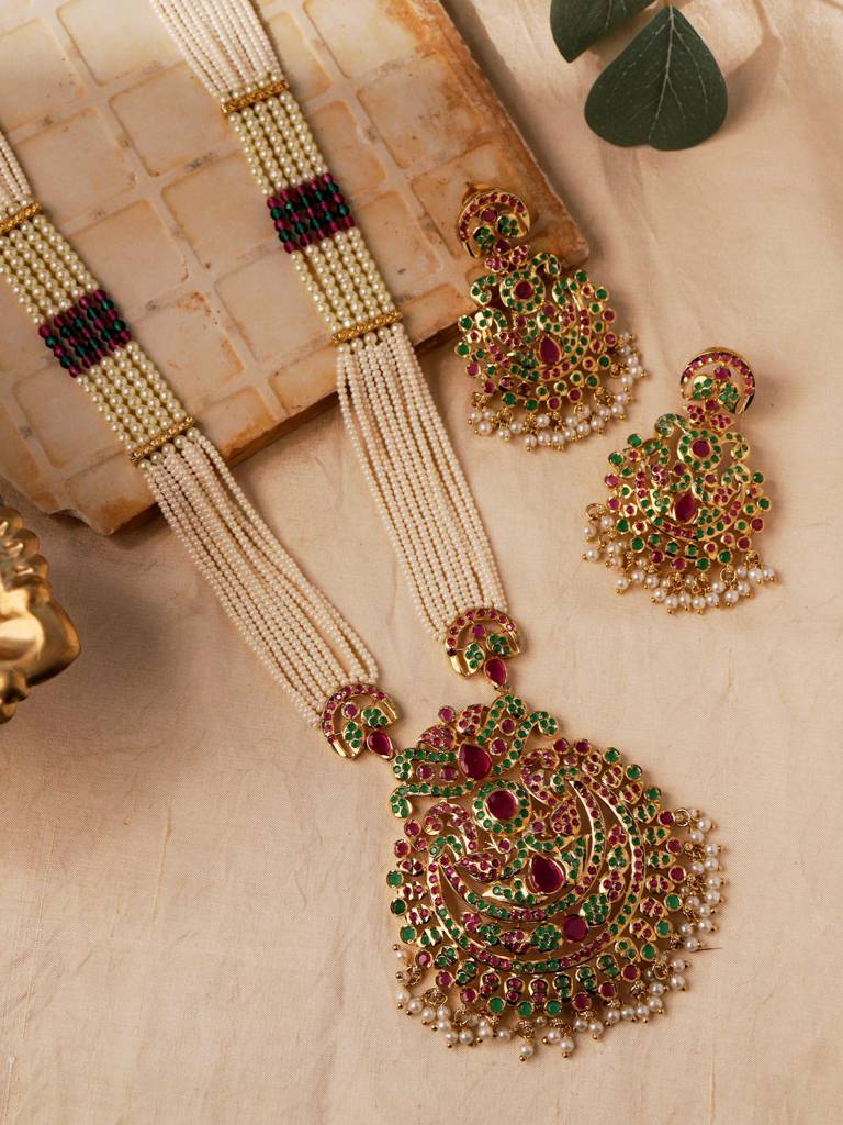 Meira Colour Spring Jadau Long Necklace Set : WFSE110