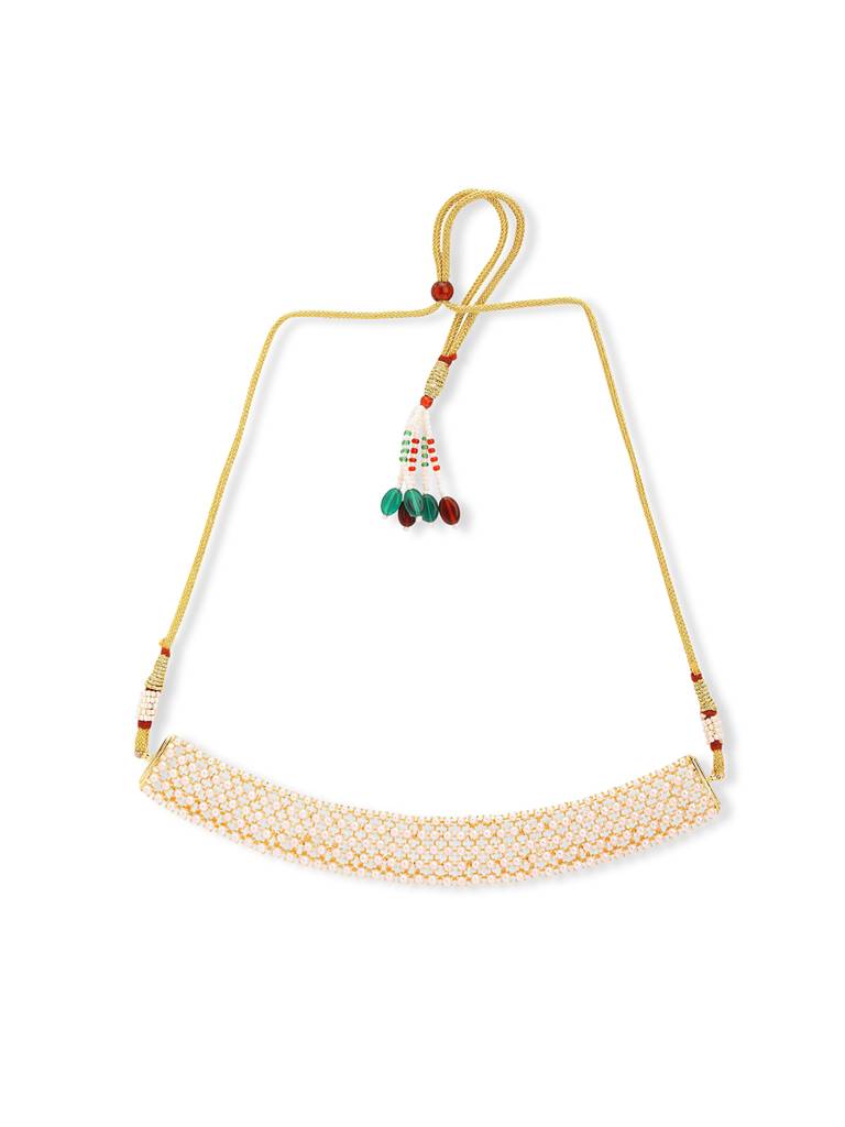 Meira Gold Toned Pearly Choker Necklace Set : WFSE112