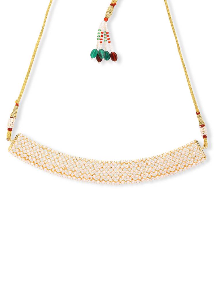 Meira Gold Toned Pearly Choker Necklace Set : WFSE112