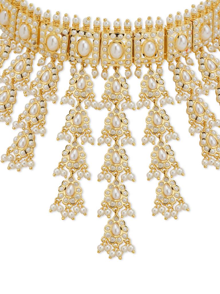 Meira Cascading Pearls Jadau Choker Neckace Set : WFSE113