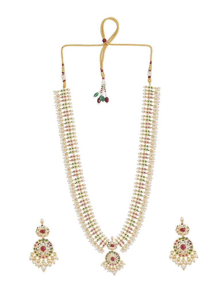 Meira Floral Jadau Multicoloured Long Necklace Set : WFSE114