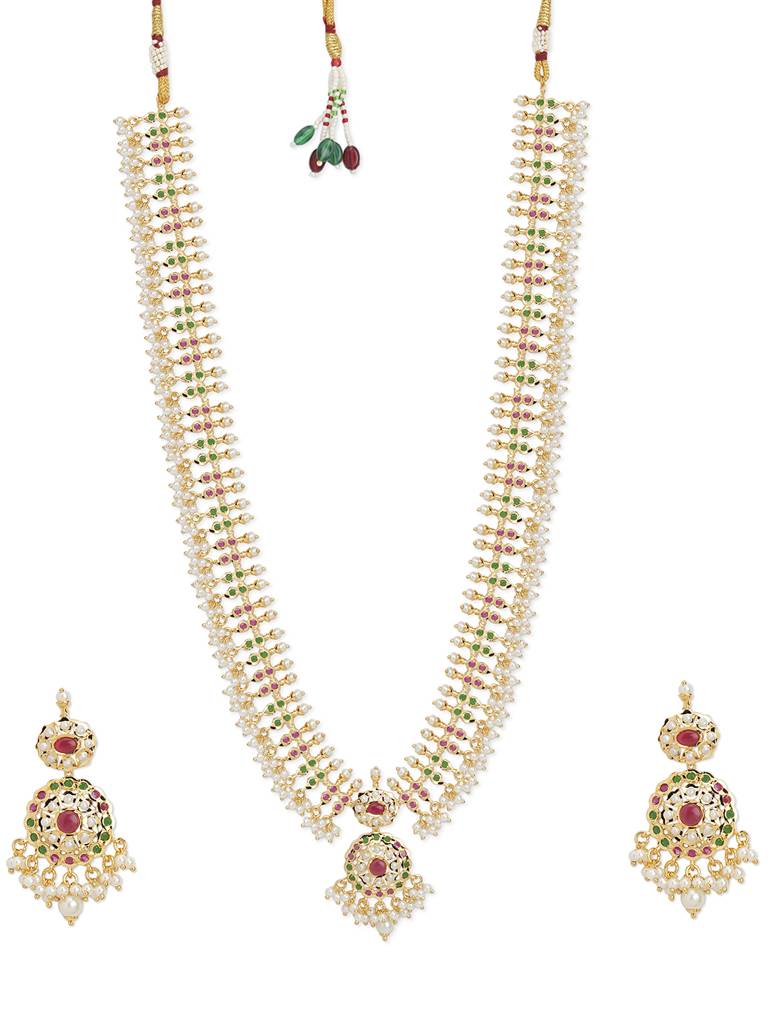 Meira Floral Jadau Multicoloured Long Necklace Set : WFSE114