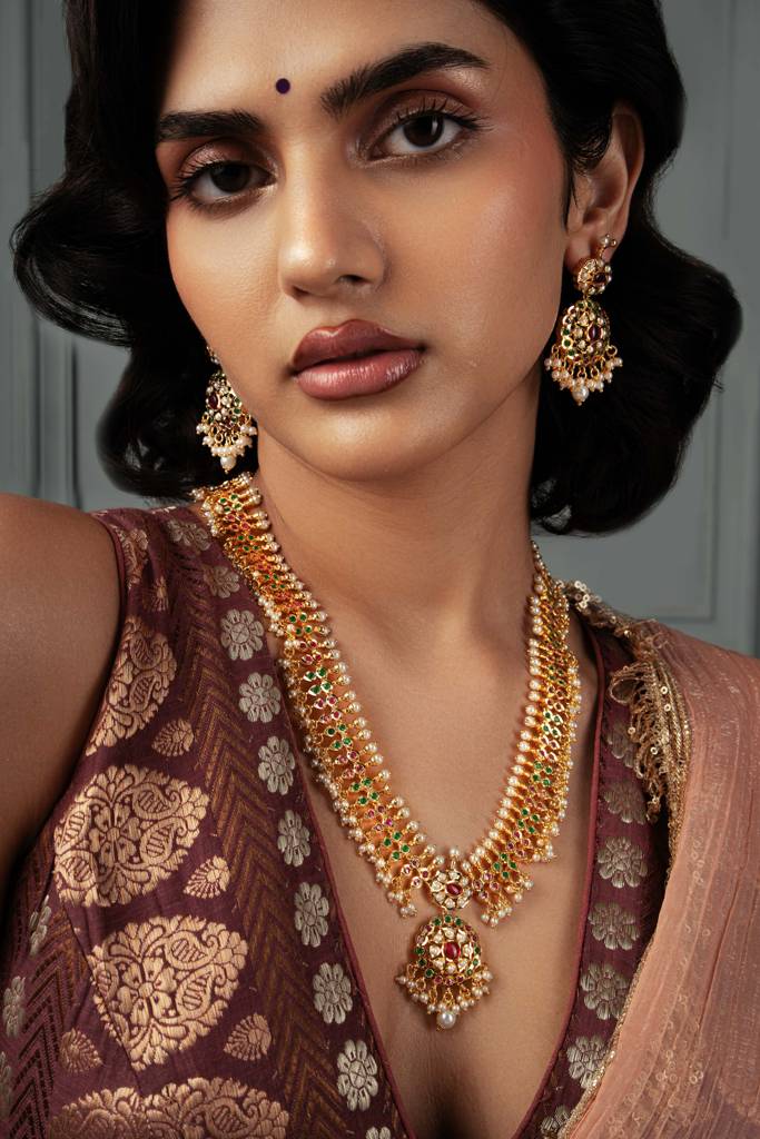 Meira Floral Jadau Multicoloured Long Necklace Set : WFSE114