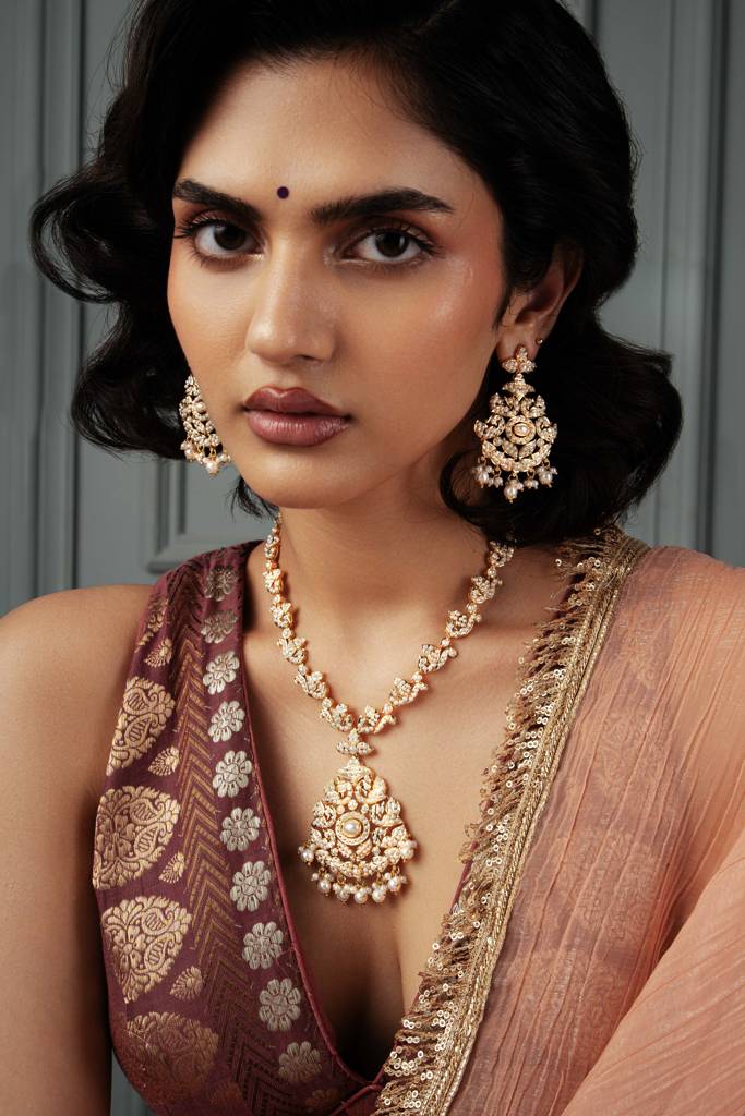 Nizami Pearl Studed Jadau Necklace Set : WFSE115
