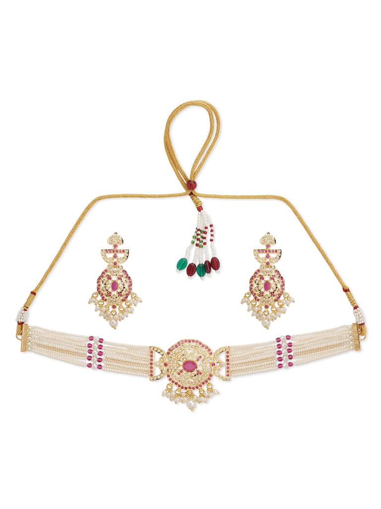 Meira Blush And Gold Choker Necklace Set : WFSE116