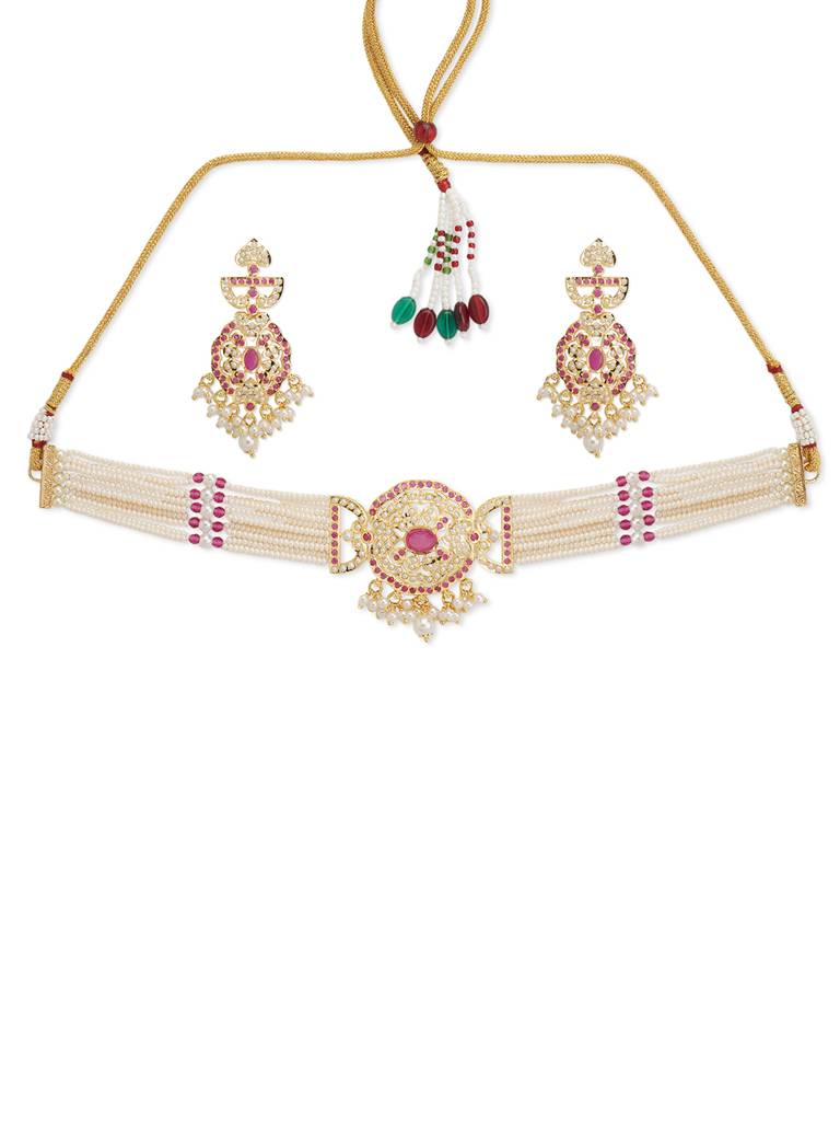 Meira Blush And Gold Choker Necklace Set : WFSE116