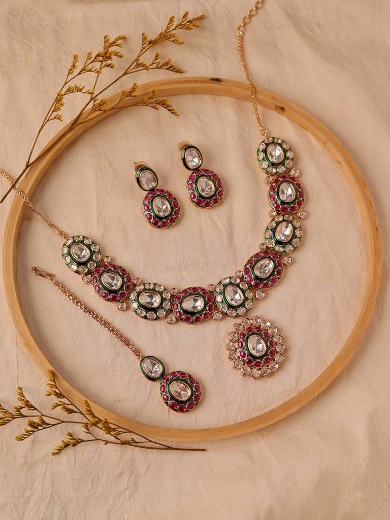 Opulent Meira Enameled Kundan Necklace Set : WFSE117